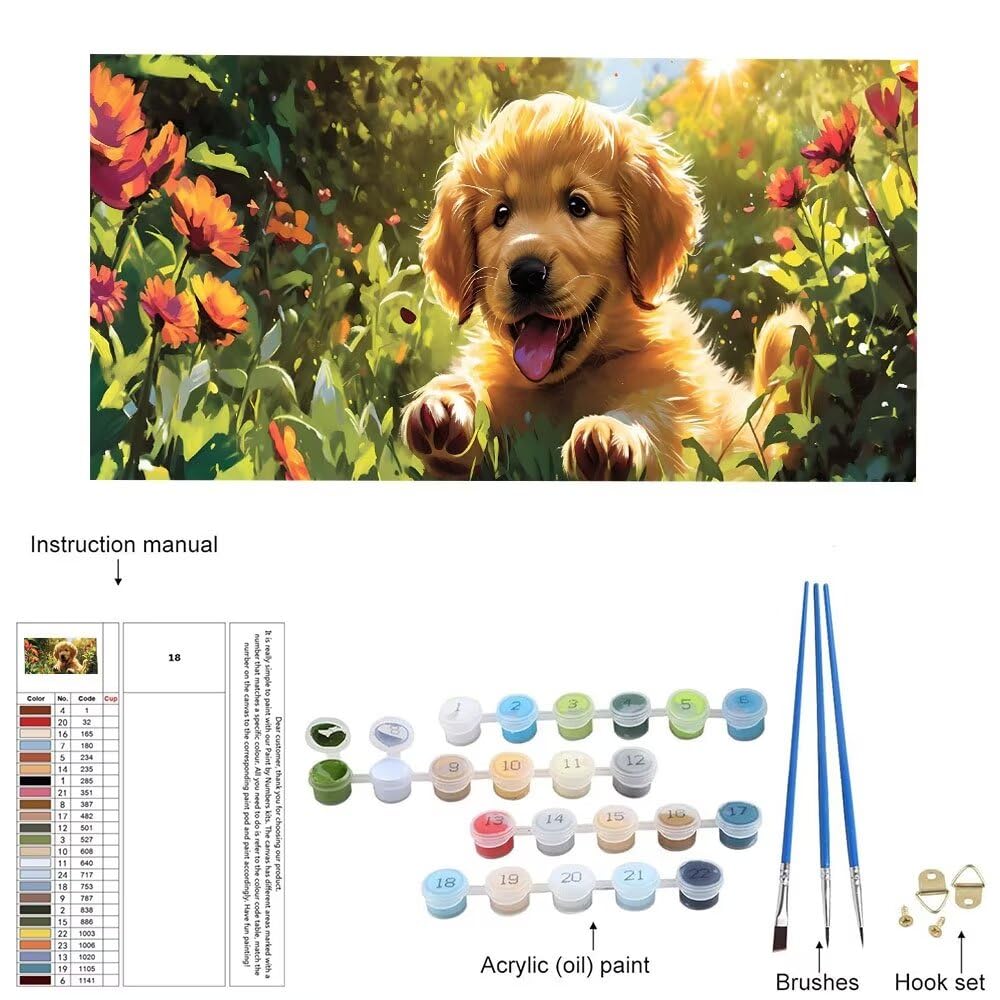Malen Nach Zahlen Erwachsene xxl, Paint by Numbers Malen Nach Zahlen Blume Hund, DIY Geschenk Art mit Pinseln und Acrylfarben Handgemalt Ölgemälde Leinwand für Home Décor, Ohne Rahmen 80x160cm W-840