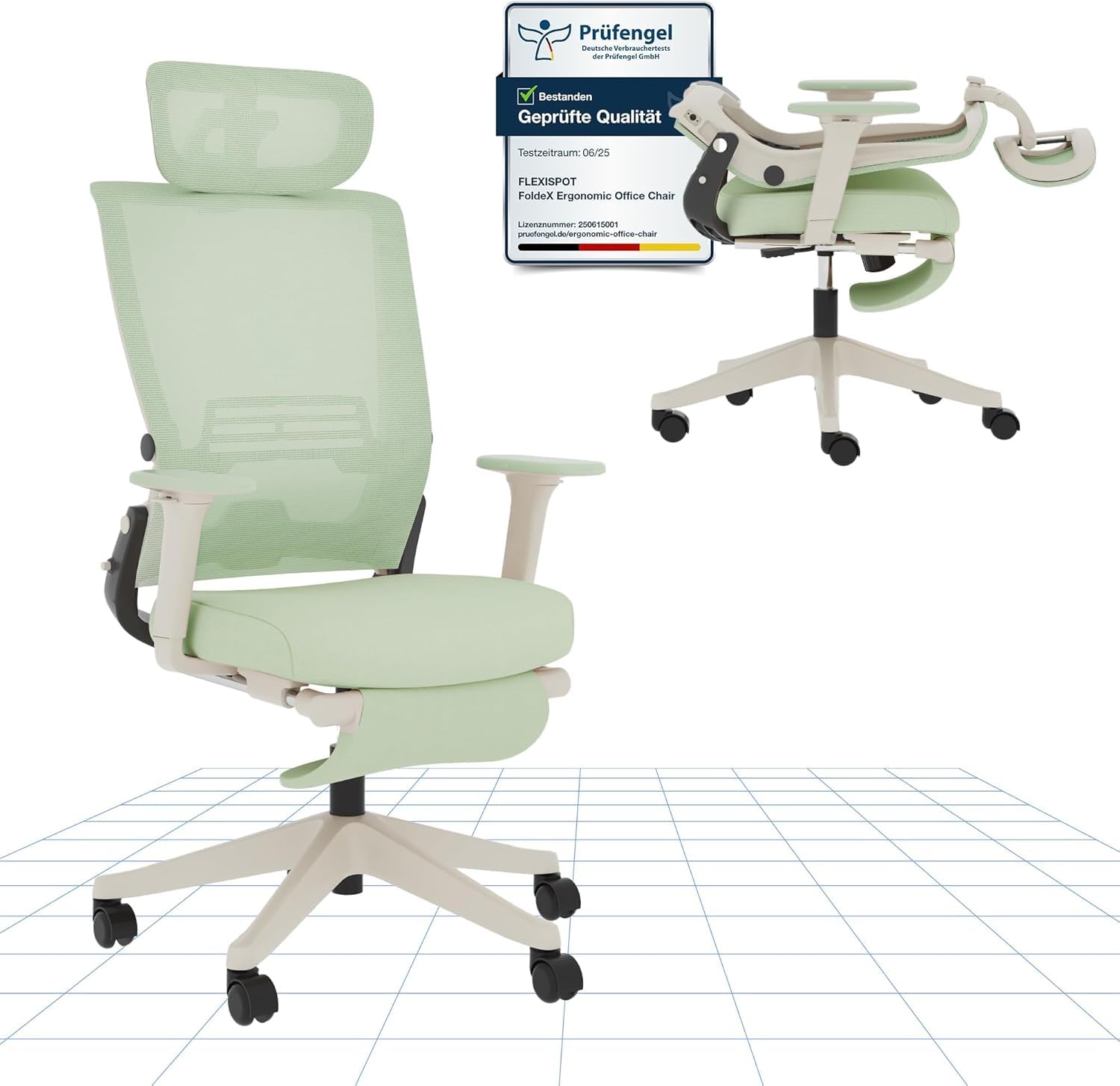 FLEXISPOT Ergonomischer Bürostuhl mit Klappbarer Rückenlehne mit Lendenwirbelstütze Verstellbare Armlehnen und Kopfstütze, Home Office Schreibtischstühle mit Fußstütze, Flora & Fauna Serie