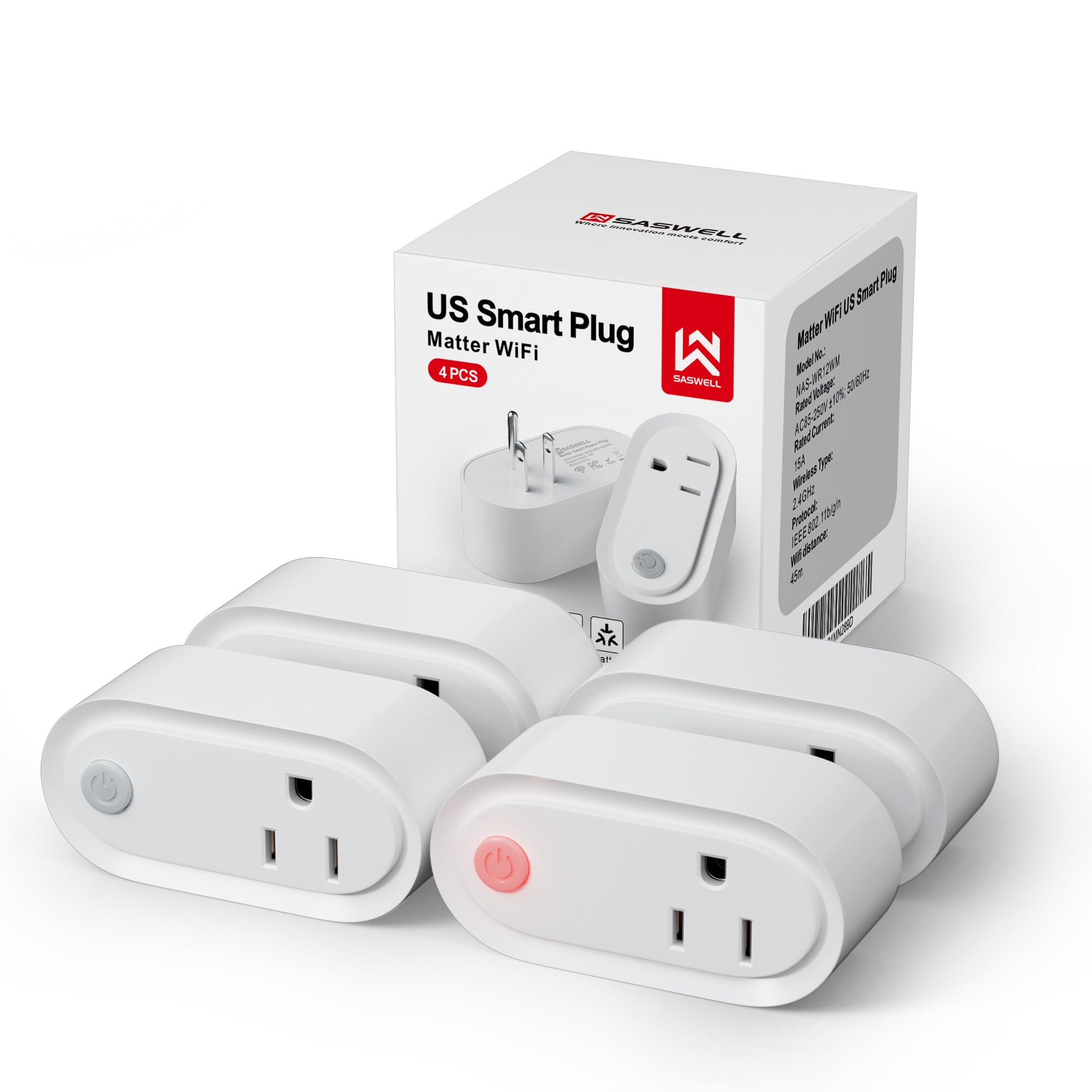 Matter Smart Plug Work with Apple Homekit Alexa Google Home WiFi Outlet with 15A 1800W Max Voice Control
