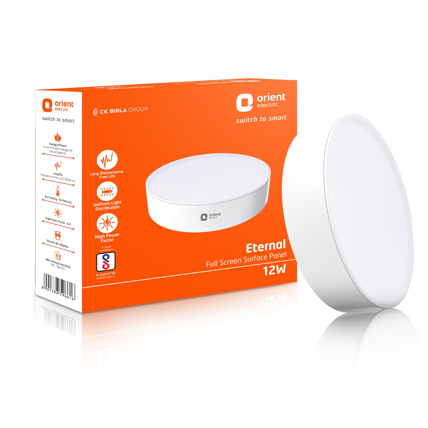 Orient Electric 12W Rimless Round LED Full Screen Surface Panel Light |3000K, Warm White | Surface Ceiling LED Light (No False Ceiling Required)| Pack of 1