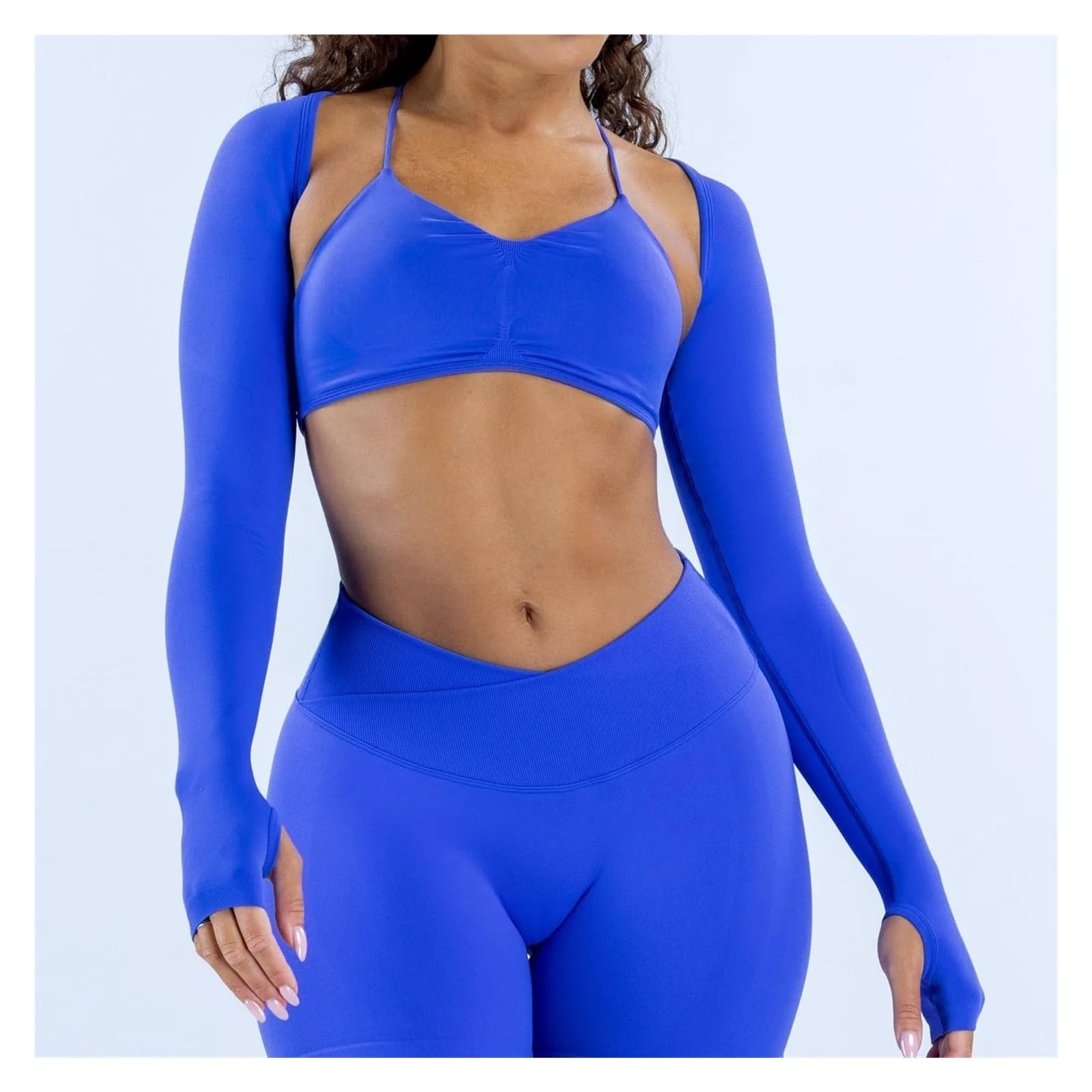 Top Yoga a Maniche Lunghe Donna Coprispalle a Maniche Lunghe | Camicia da yoga da donna con fori for i pollici Scialle sportivo da allenamento for fitness traspirante