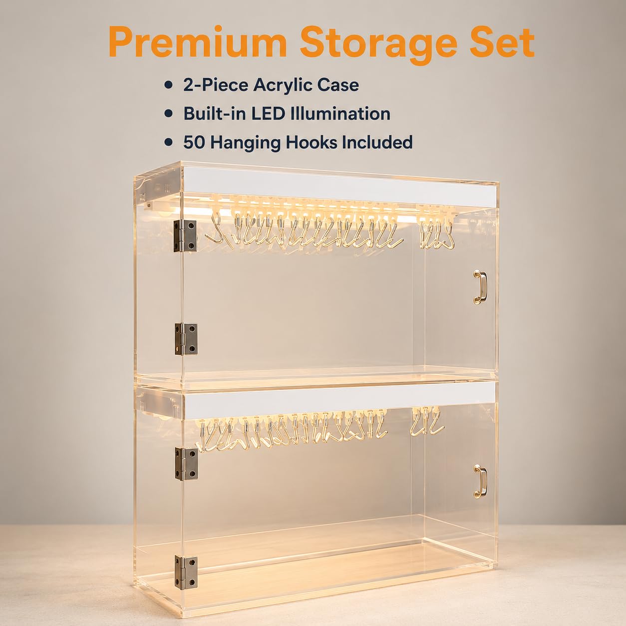 Vitrina Expositora Acrílica Transparente, 3 Niveles con Luz, para Coleccionistas Figuras y Joyas, 18L Antipolvo , Caja Almacenamiento Pulseras a (#9457)