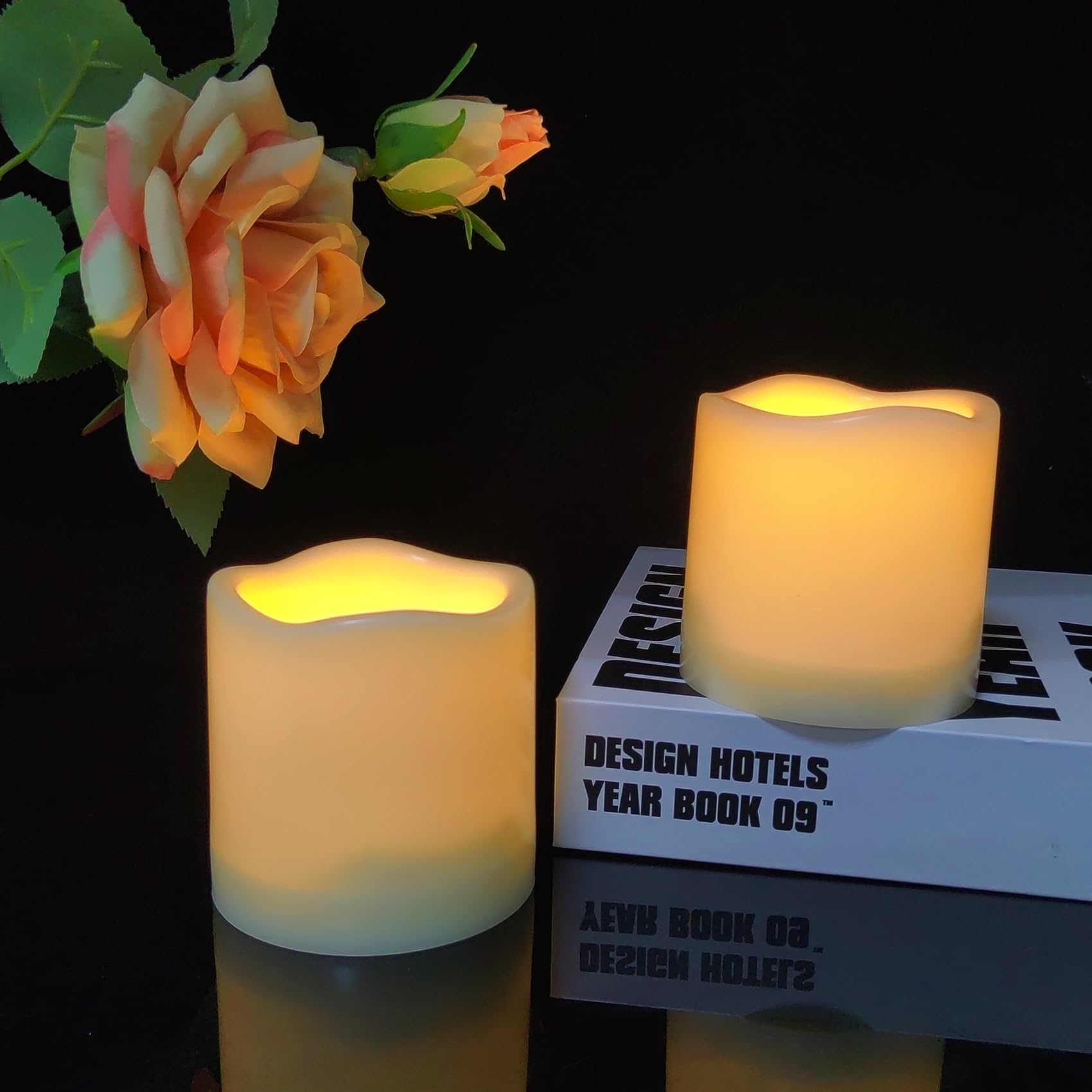 2 Pack 3’’ Outdoor Battery Operated Flameless Candles with Timer Flickering Pillar Waterproof Candle Plastic Electric LED Lights for Wedding Party Halloween Thanksgiving Christmas Decoration