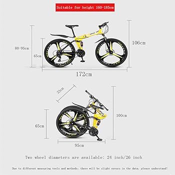 Amazon | 高炭素鋼製折りたたみ自転車、24/26インチホイール、3