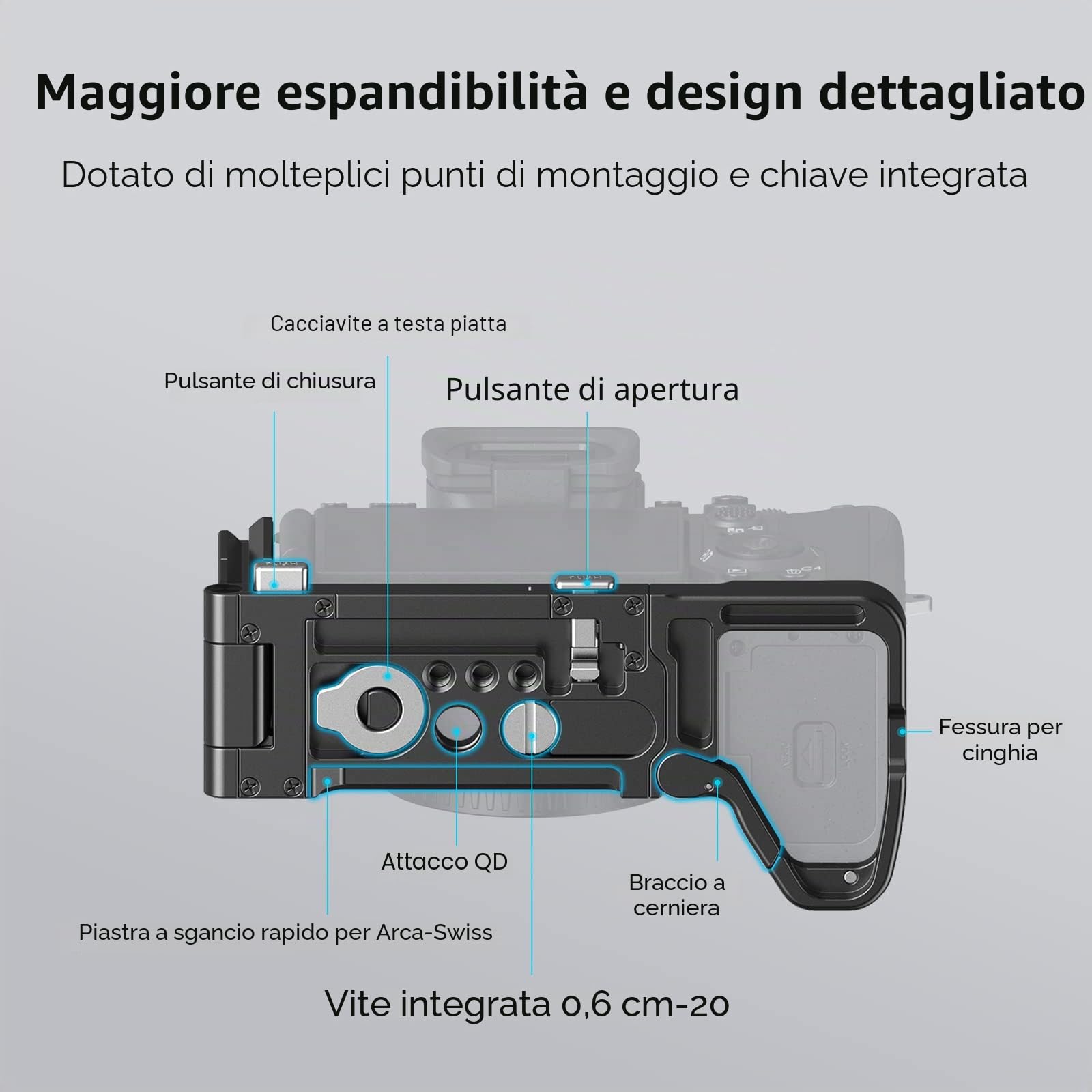 SMALLRIG L Bracket Pieghevole per Sony A7 IV / A7S III / A7R V, Piastra Laterale Pieghevole per Arca-Swiss, Passaggio Rapido Tra Riprese Orizzontali e Verticali - 3984