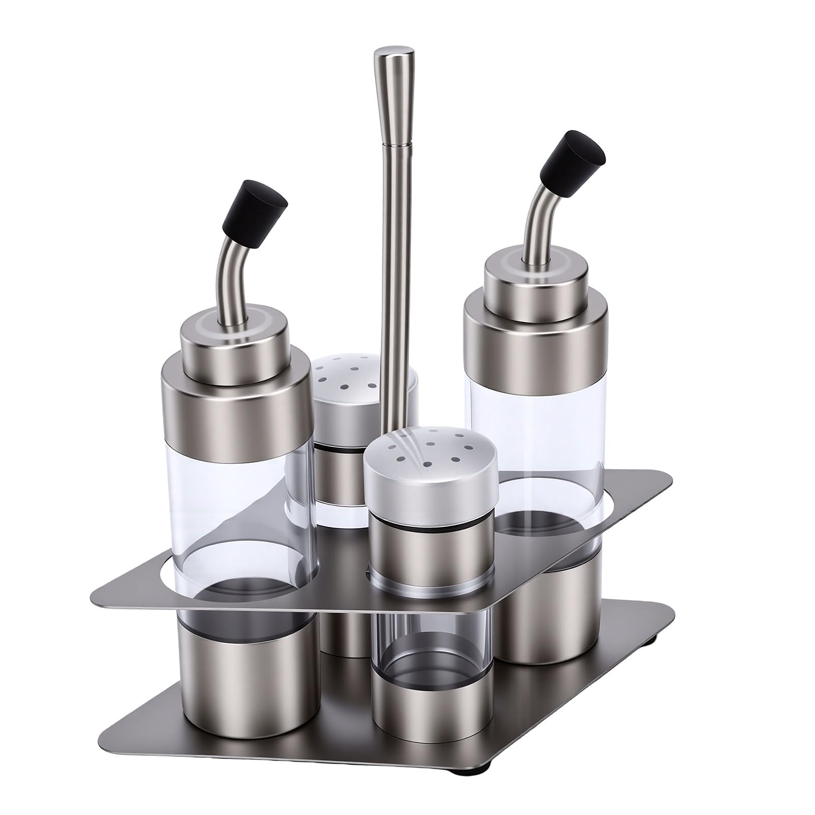 Juego de Botellas de Condimentos de Acero Inoxidable, Transparente, Gran Capacidad para Cocinas Organizadas, Almacenamiento de Grado Alimenticio 304, 4 Piezas
