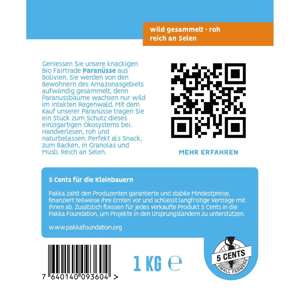 Bio Fairtrade Premium Paranüsse, 1000gr – 1 kg, Öko & Fair roh, Faire Bolivien Amazonas Paranusskerne Brazil Nuts, Nüsse, Kerne, vegan, Familienpackung, Value-Pack