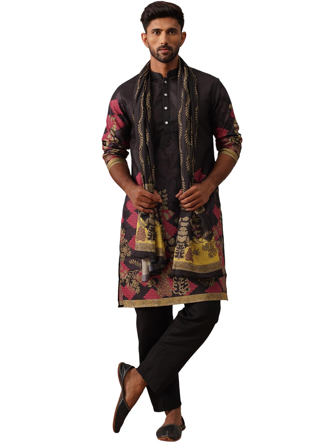 jompers Floral Printed Black Cotton Blend Kurta Set with Dupatta-picture-34