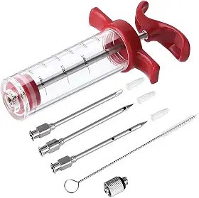 Seringa injetora de carne – 3 agulhas injetoras de marinada para churrasco e peru, injetor de tempero para carne com grande capacidade de 30 ml, fácil de usar e limpar [vermelho]