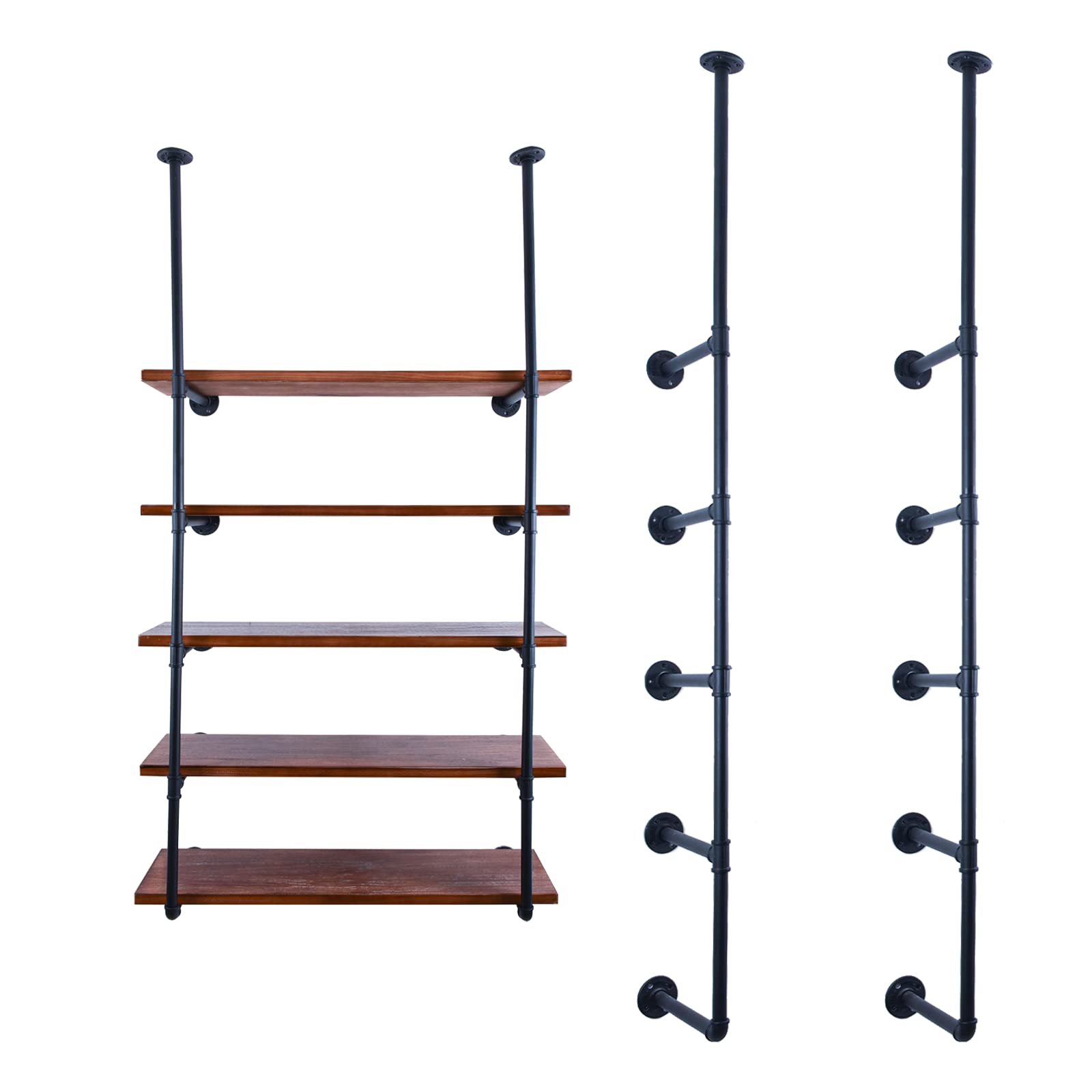 (only metal) LINKPIPES Industrial Pipe Shelving, Shelf Brackets DIY Open Book Shelf for Office Room Kitchen Wall Shelves(2Pcs 5Tier,71.84" Tall,11" deep,Hardware Only)