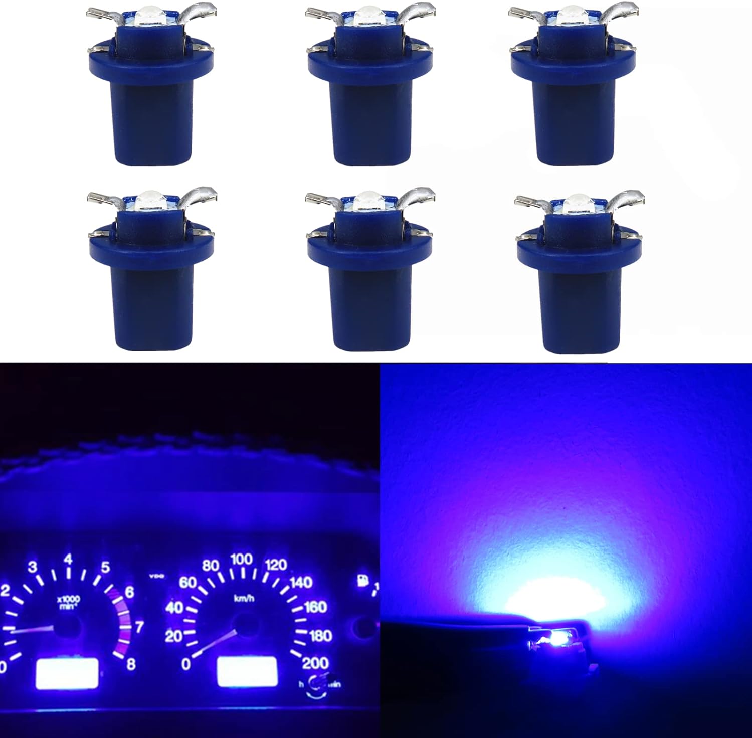 WLJH 6Pieces Super Bright Blue B8.5 B8.5D 3030SMD LED Light Car Dashboard Instrument