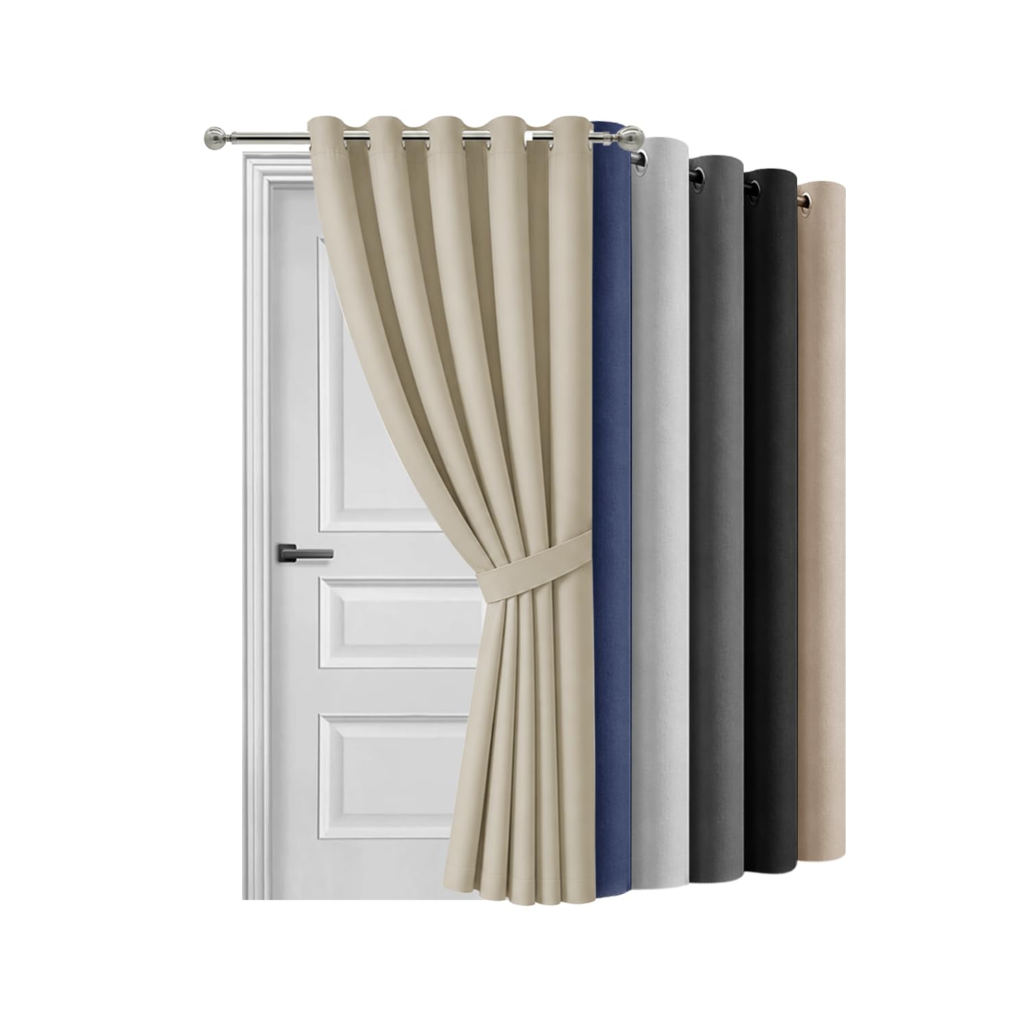 Hafaa Blackout Eyelet Curtains for Bedroom 66 X 84 Inch Cream Curtain for Living Room Noise Reducing Black out Curtain & Drapes 1 Panel with Tieback
