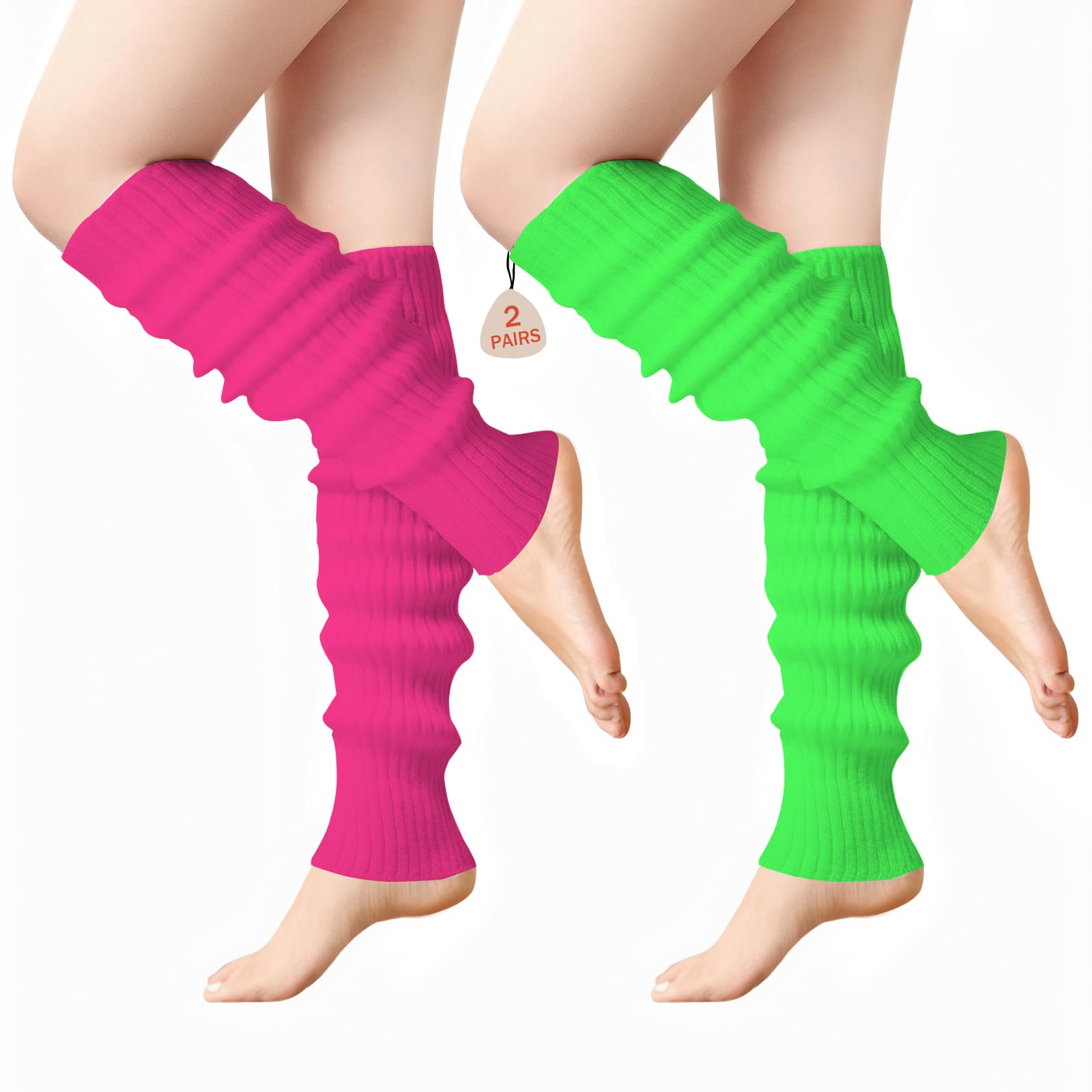 Buauty Leg Warmers for Women 80s 90s Outfit Ribbed Knitted Leg Socks Fashion Neon Y2k Neon Accessories Sports