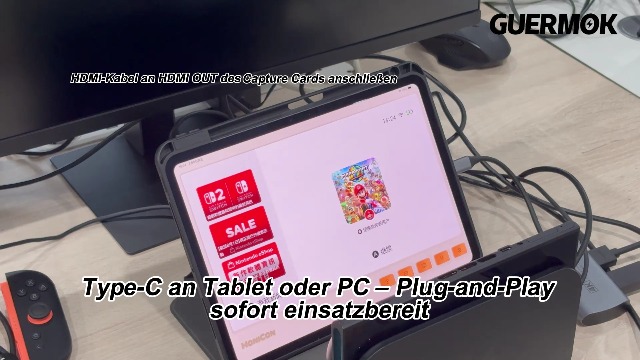 Guermok 4K 60 FPS & 1080P 240 FPS HDMI-Capture-Karte Für Streaming, USB 3.0 Zu USB-C/A, 4K60 Passthrough, 3,5-mm-Audioeingang Und Mikrofonausgang, Kompatibel Mit Switch 2/1, PS, Quest 3, PC, Pad