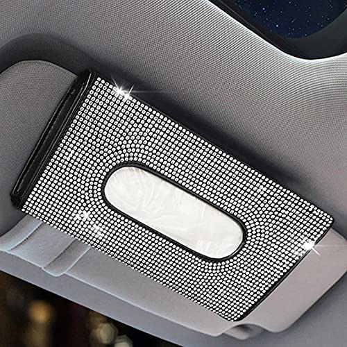 Boîte à Mouchoirs en Cuir Synthétiqu, Boîte à Mouchoirs de Voiture, Boîte à Mouchoirs Voiture Porte-Papier, pour Pare-Soleil de Voiture - Fait à la Main - avec Cristaux étincelants - pour Femme Cover