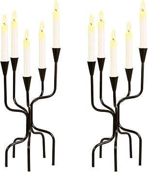 5-arm Candelabra Candlestick Holders - Vintage Black Candle Holders, Metal Taper Candleholders, 16.7" Tall Candle Stands for Table Centerpieces Antique Mantle Fireplace Christmas Wedding Home Decor