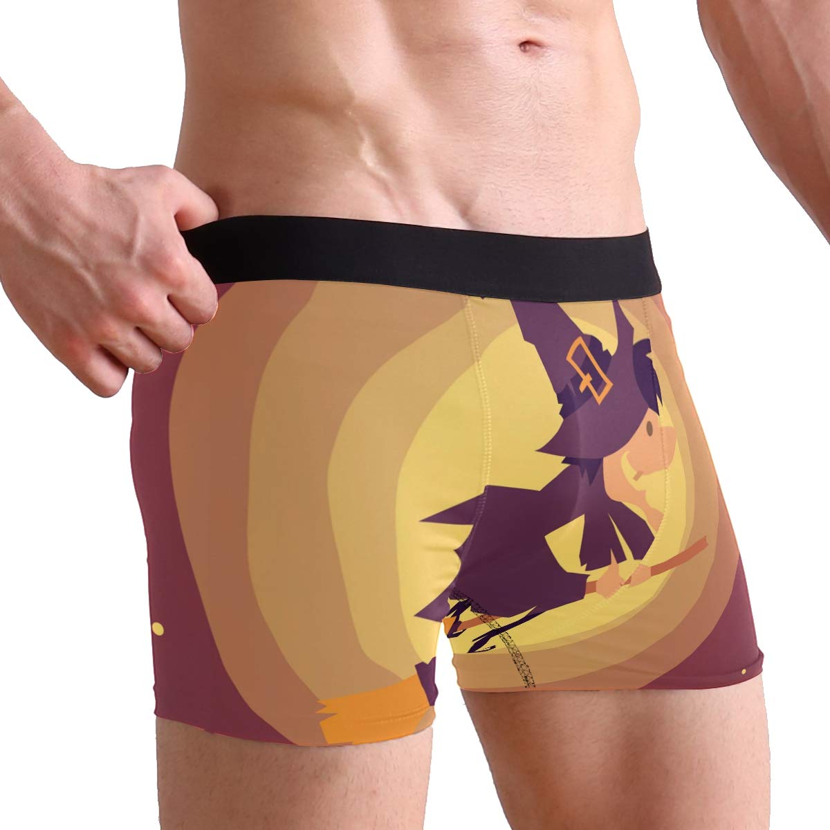 BONIPE Happy Halloween Witch Broom Boxer Briefs Men's Underwear Boys Stretch Breathable Low Rise Trunks S-XL