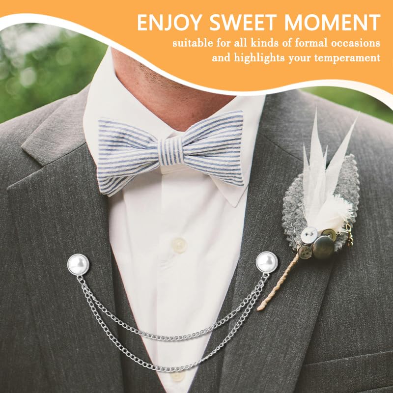 Image of Pearl Brooch Pins Tassel Chain Brooch Collar Pins Lapel Pins for Men Women Dress Shirt Collar Chain Suit Collar Brooch Hanging Chain Lapel Pin for Men Suits Tuxedo Shirt Accessories