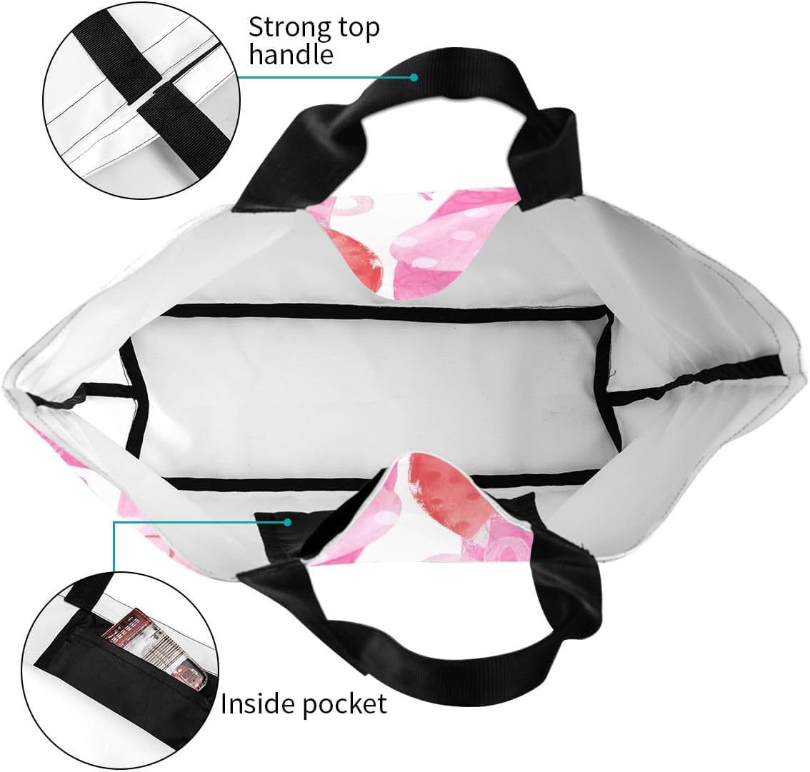 Pink Tote Bags for Women, Cute Pink Heart Print Purse, Reusable Shopping Handbags, Casual Travel Work Daily Waterproof Summer Grocery Shoulder Bag Holiday Gifts -Large - Image 3