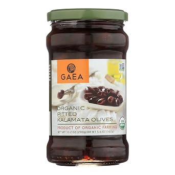 GAEA Organic Pitted Kalamata Olives - Original - 5.6 oz - case of 8 - Non GMO - From Greece