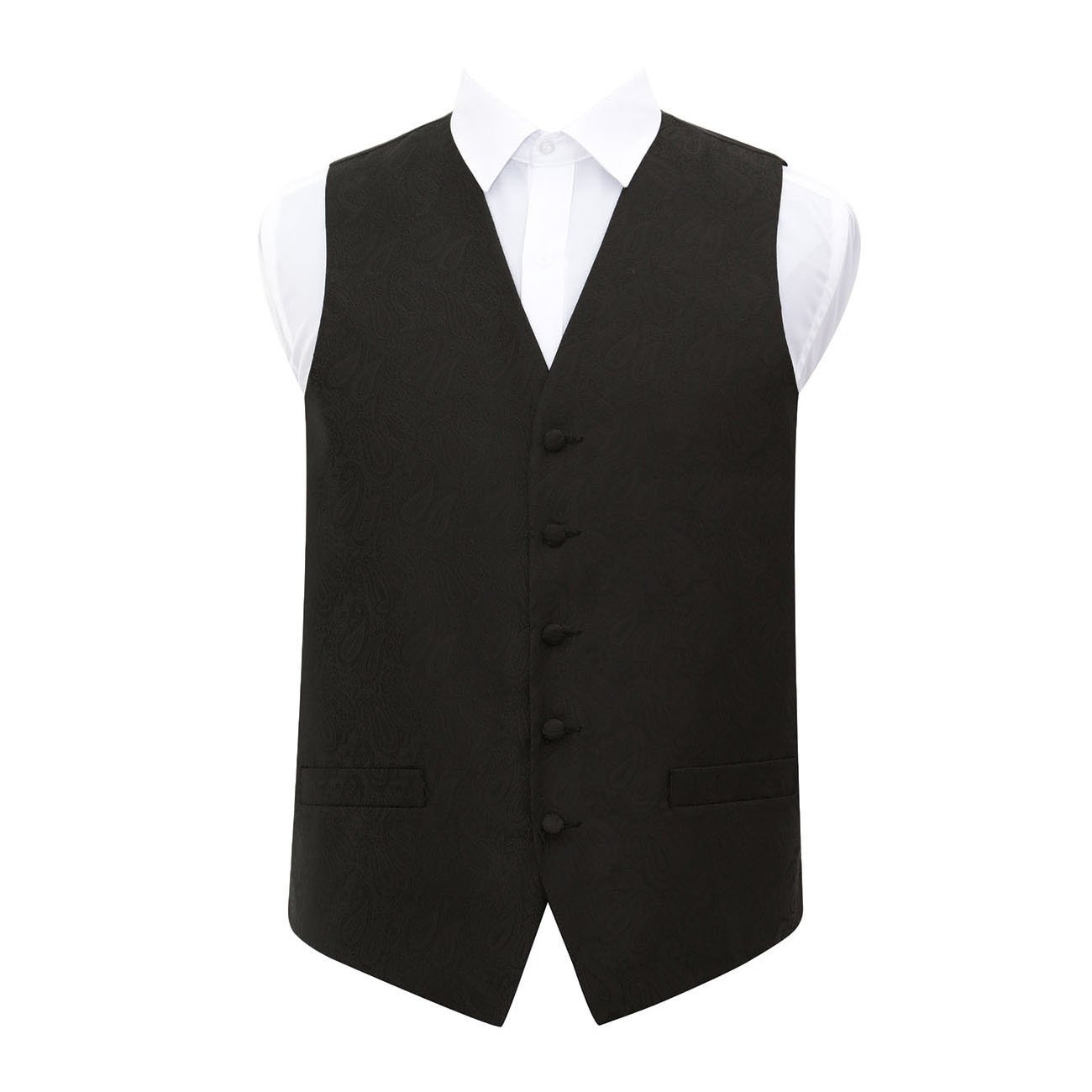 Dqt Men's Black ’S Paisley Floral Wedding Waistcoat Vest For Formal Suit – 44" (2Xl)