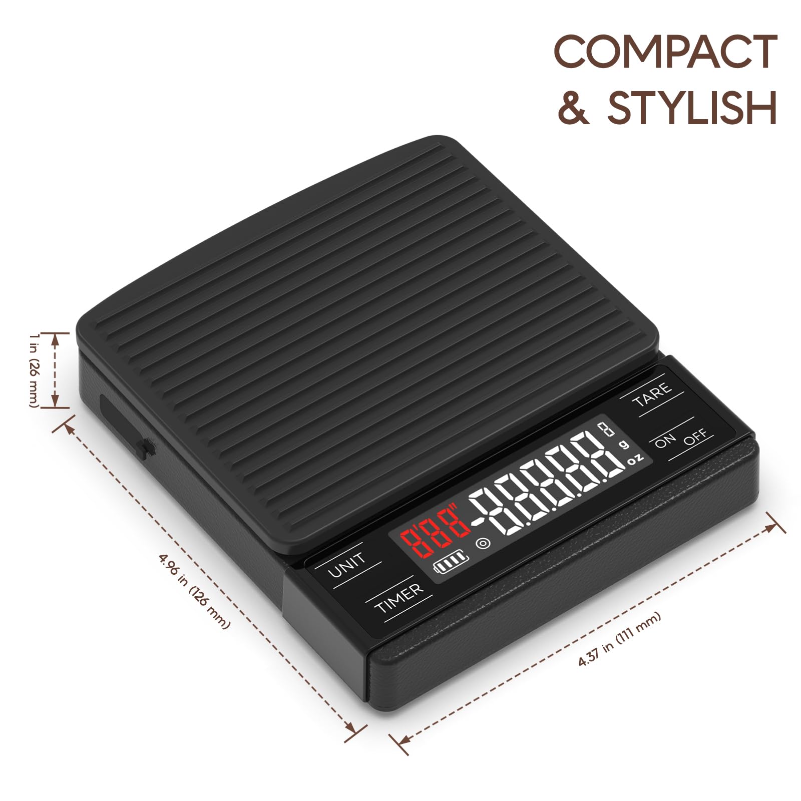 Báscula de café con diseño impermeable IP65, batería recargable por USB de 1000 mAh, báscula de espresso con temporizador de 4.4 lbs/0.00 oz de alta precisión, ideal para preparar y verter café 3