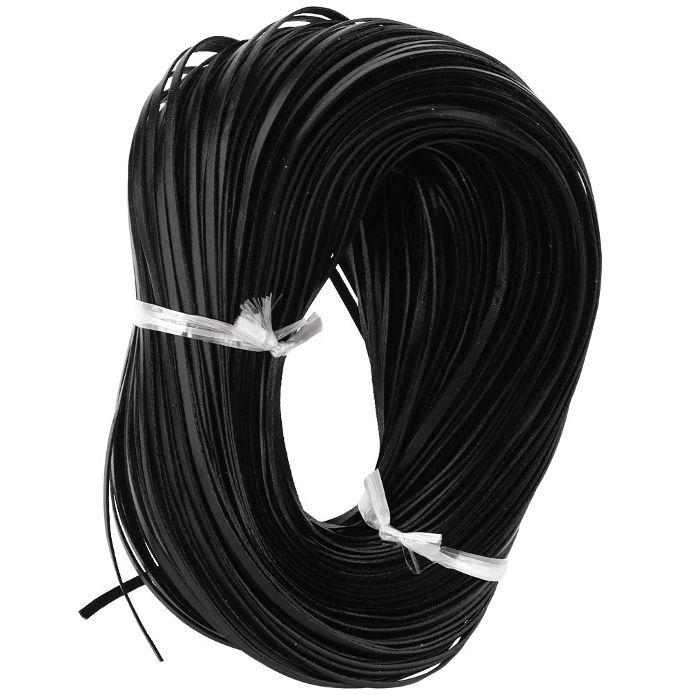 Cordino piatto in pelle, lungo 100 m, cordino intrecciato di prima qualità in pelle, largo 3 mm e spesso 1 mm, ideale per la creazione fai-da-te di gioielli: braccialetti, collane, (Nero 3mm*1mm100