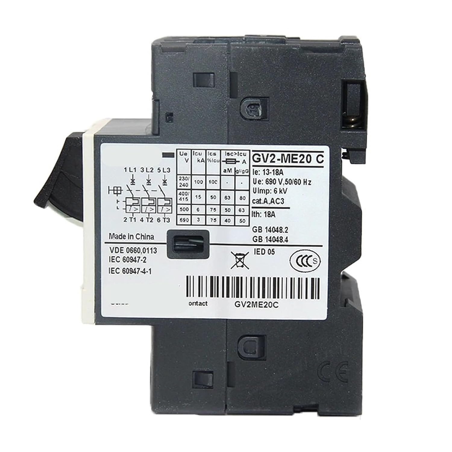 Motor Thermal Magnetic Circuit Breaker Button 3P GV2ME20C Motor Protection Switch Setting Current Range 13-18A 100KA 1Pcs