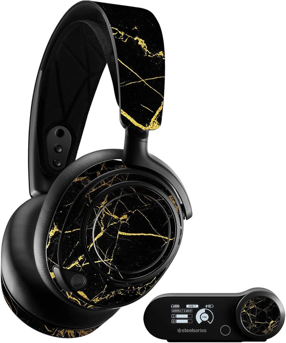 MightySkins Skin Compatible with SteelSeries Arctis Nova Pro - Black Gold Marble | Protective, Durable, and Unique Vinyl Decal wrap Cover | Easy to Apply, Remove, and Change Styles | Made in The USA