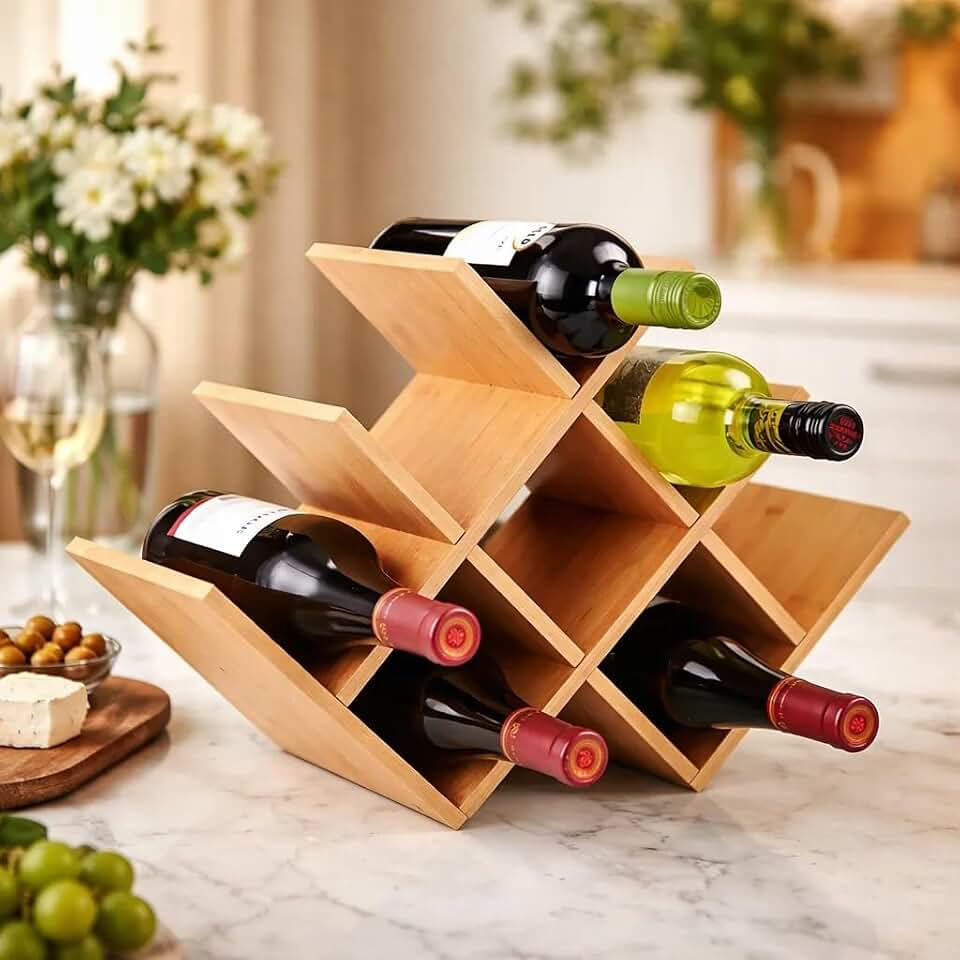 Mini Adega Rack Suporte 8 Garrafas Vinho Organizador Bambu