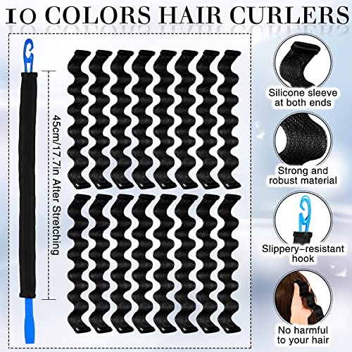40 Pieces Heatless Waves Curlers Wave Hair Rollers With Styling Hooks Spiral Curl Styling Kit With Storage Bag For Women Girls Most Hairstyles (Black,Blue,Purple, 17.7 Inch) #TOP1