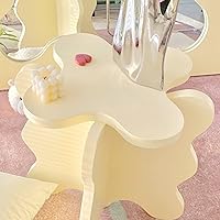 Vista 5 de HM&DX Mini mesa de centro de pétalos, mesa auxiliar de madera maciza con ondas de dibujos animados con patas en forma de X, mesa auxiliar