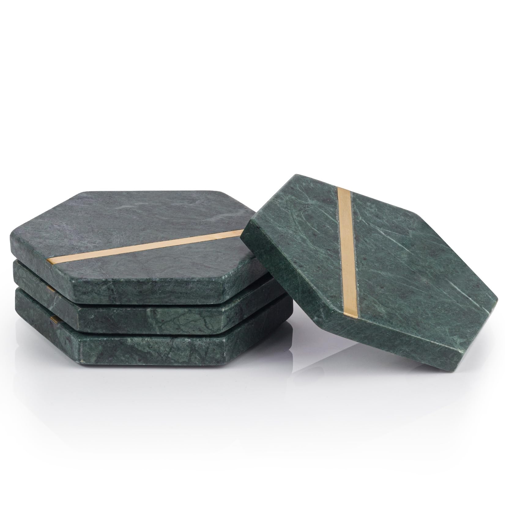 Ehc Hexagon - Green Marble Hexagon Coasters Set Of 4, Non-Slip Drink Pads For Coffee, Beer Bar Mat - Green
