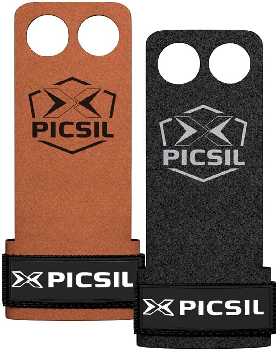 PICSIL raven grips for cross training, synthetic leather grips with 2 holes, 1 mm thickness, natural grip, increased sensitivity in exercises, for weightlifting, box, powerlifting, black, S