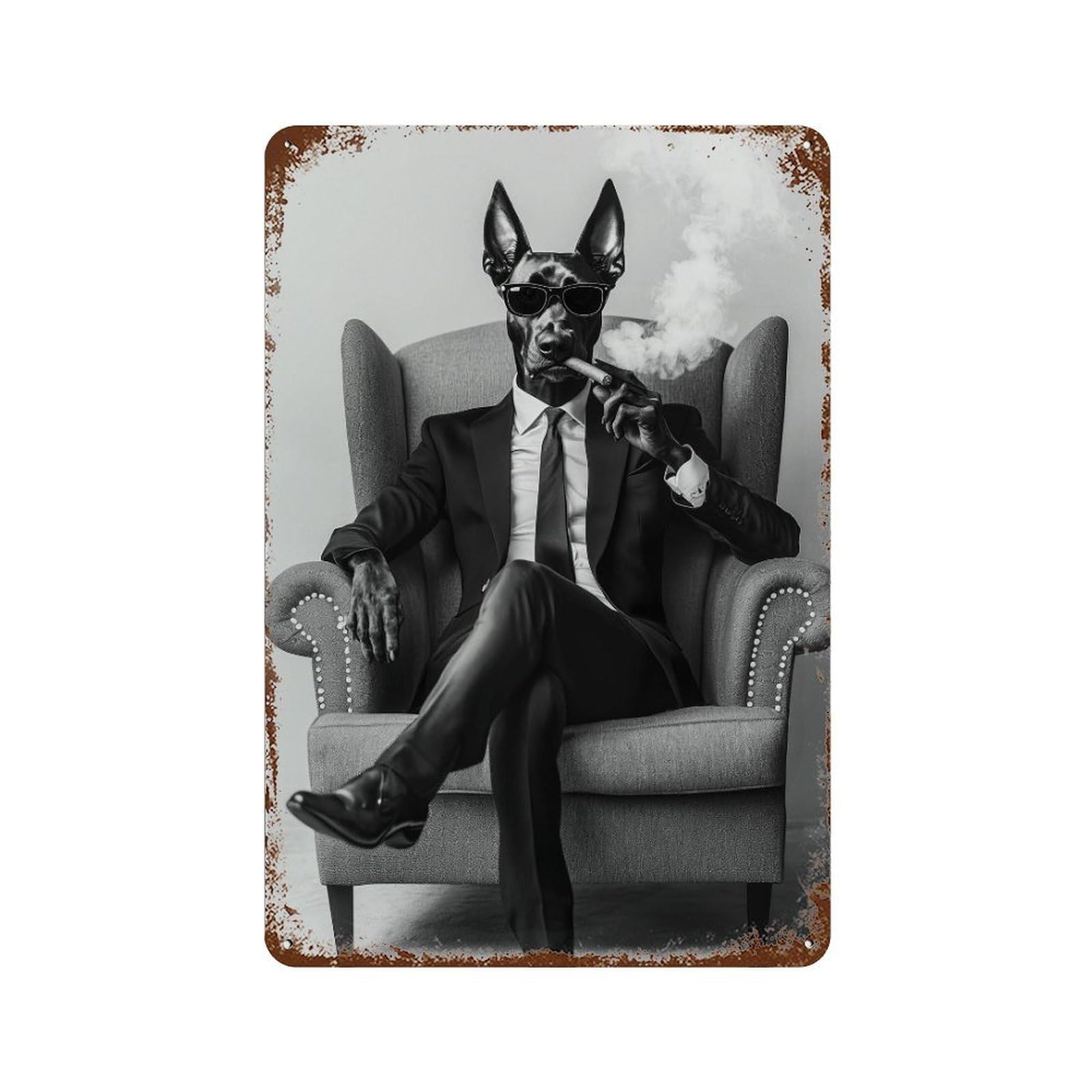 xiaoxiaoshen Doberman Pinscher Smoking Wall Art Wall Decor Art Metal Tin Poster Modern Home Decor Art Home Bar Shop Decorations Vintage Sign 30x20cm