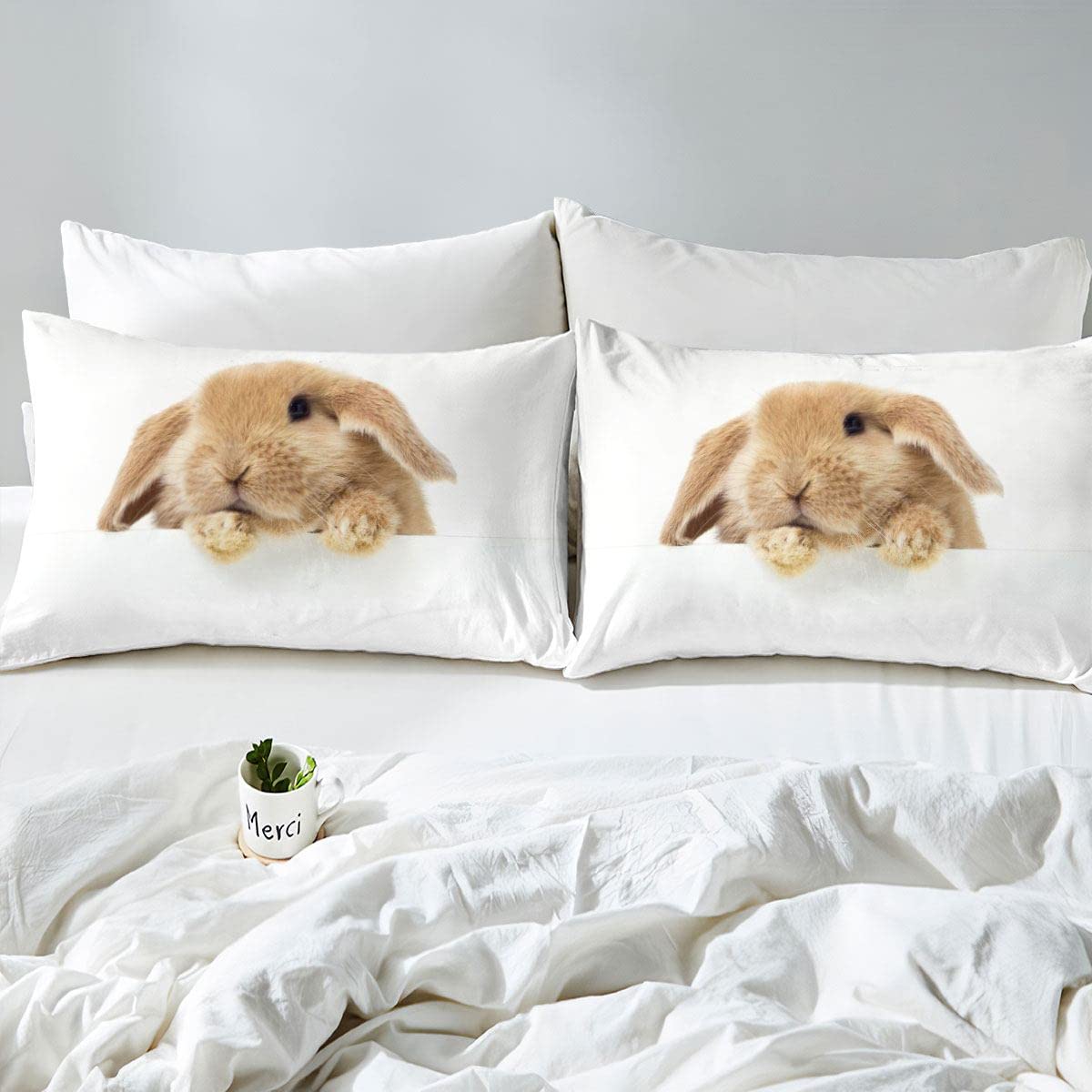 Loussiesd Kaninchen Bettwäsche Set 135x200cm Gelb 3D Tier Bettbezug Atmungsaktiv Niedlich Raumdeko