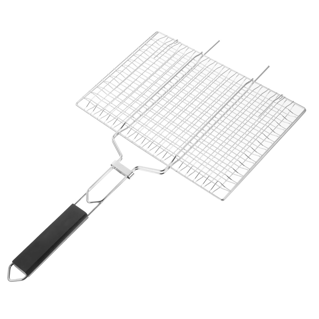 ibasenice Cestello per Barbecue in Acciaio Inossidabile con Manico in Legno Nero, Facile da Pulire, Superficie Liscia, per Grigliate All'aperto e Campeggio