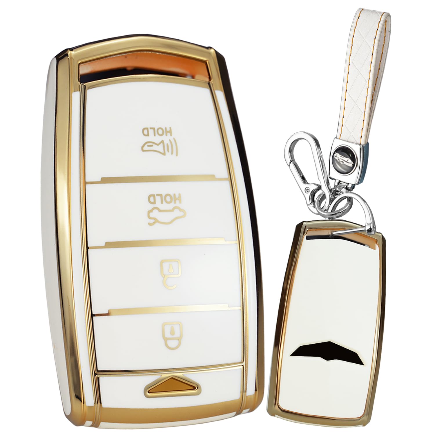 SANRILY Full Cover Smart Key Fob Case For Genesis G70 G80 G90 (2017-2022) - Black With Gold Edge & Keychain - View #10