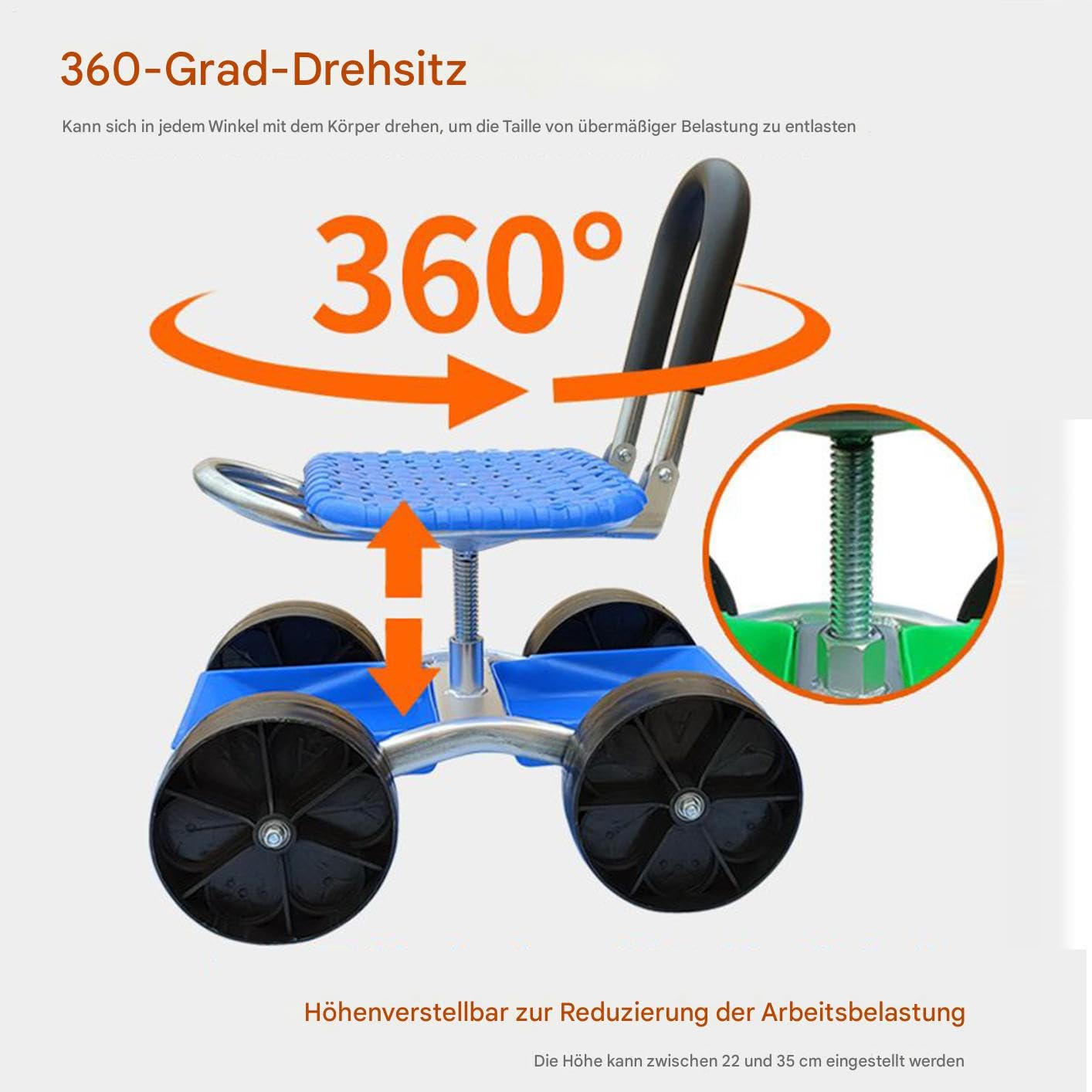 de jardín con asiento Silla giratoria 360 grados con ruedas | Taburete rodante para jardinería para exteriores jardín patio césped granja plantar desherbar personas mayores hombres