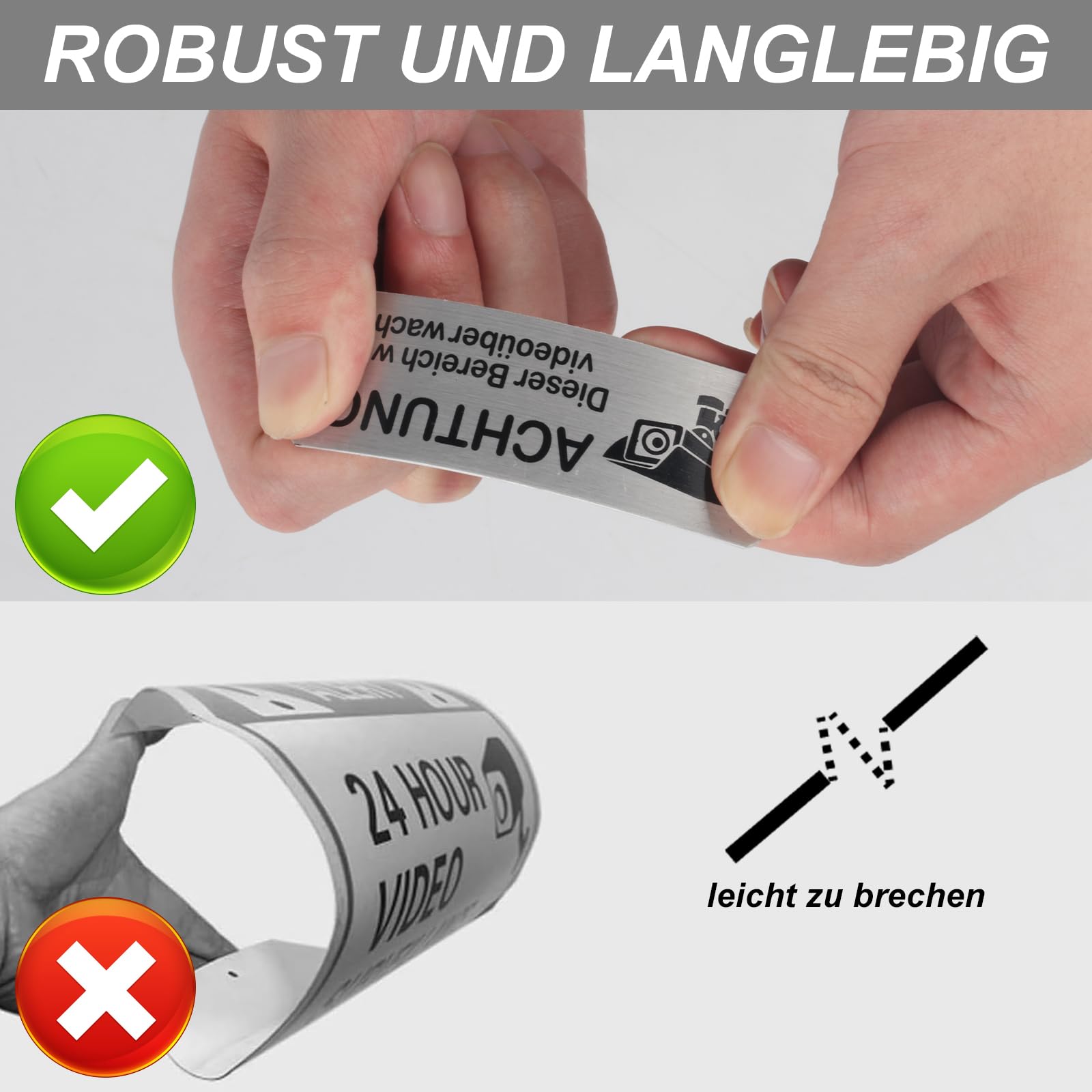 4x Videoüberwachung Schilder Aus Aluminium – 12x4 Cm, Selbstklebend – „ACHTUNG VIDEOÜBERWACHT“ Für Innen & Außen