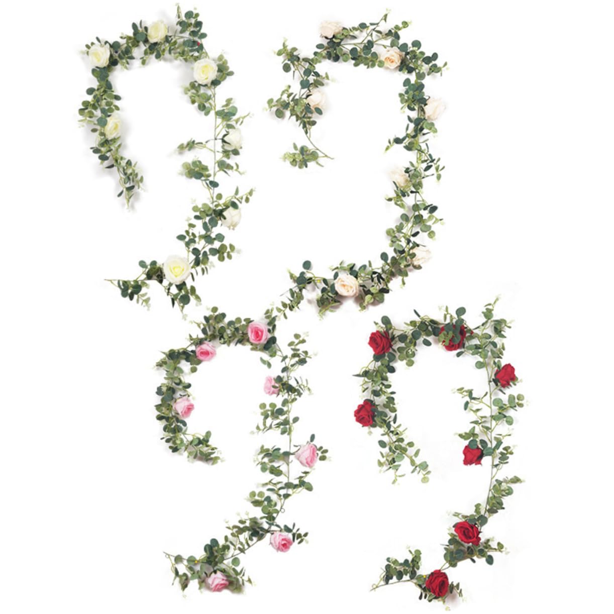 Zerodeko 2stücke Künstliche Rattan Wanddekoration Mit Rosenornamenten Hängende Eukalyptus-Vine Girlande Für Hochzeiten Partys Und Zuhause