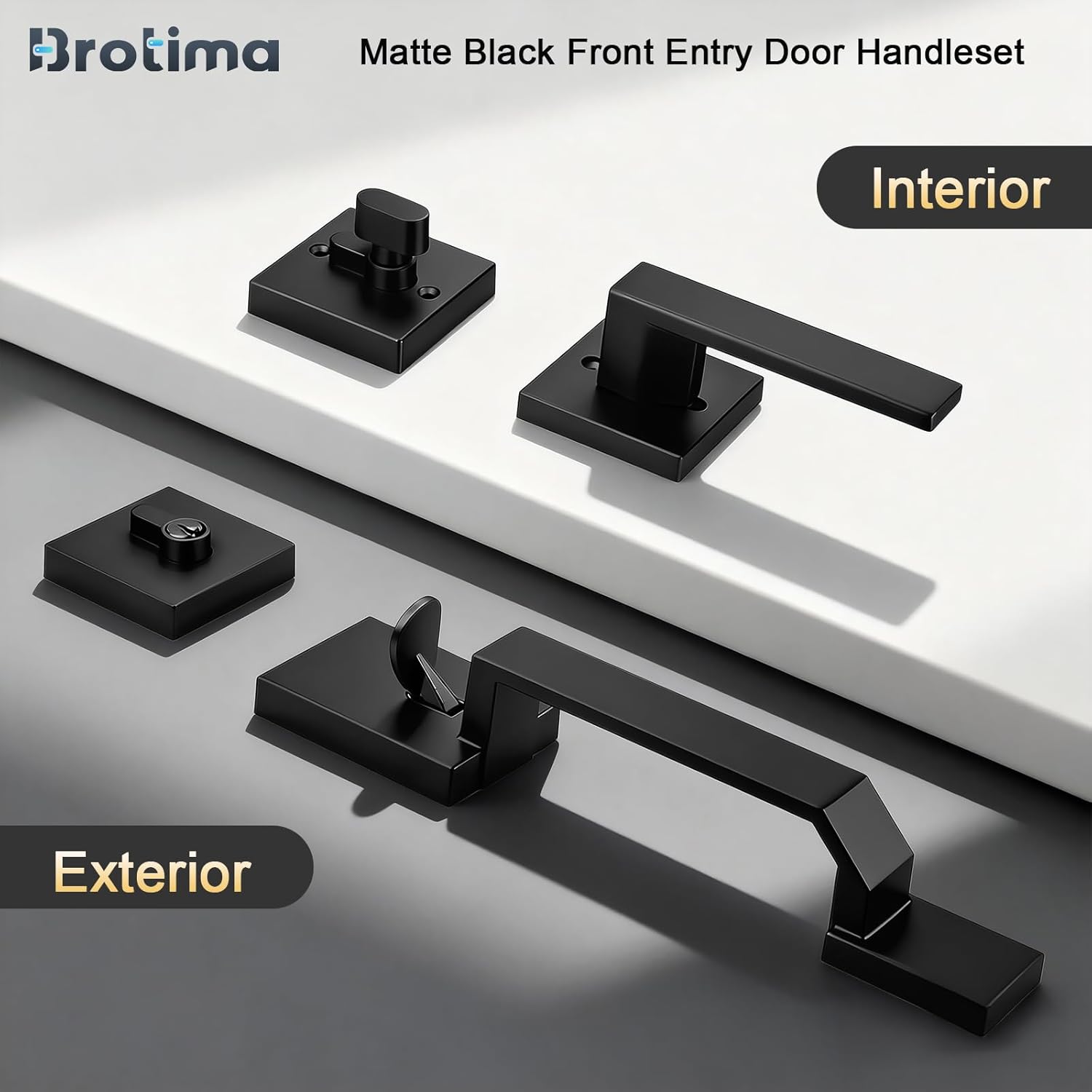 Black Front Door Handle and Deadbolt Set, Front Door Lock Set with Reversible Handle Lever, Heavy Duty Front Door Hardware, Single Cylinder Front Door Entry Lock, Front Door Handles and Locks