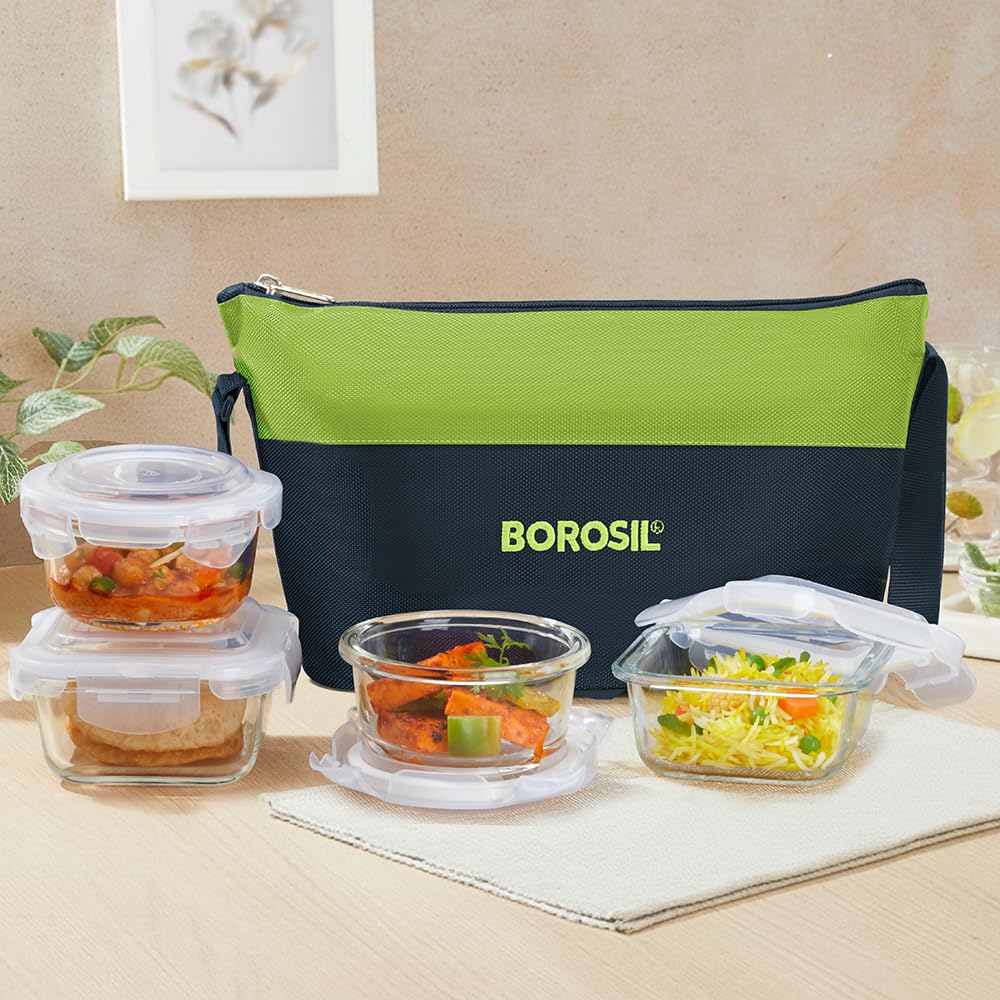 Borosil Borosilicate Glass Lunch Box with Bag (Klip n Store, 320ml x 2 Horizontal) — Amazon image 32