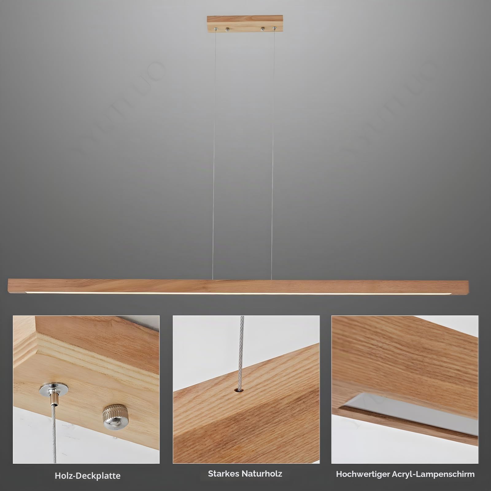 Quaderförmiger Linearer Kronleuchter Aus Holz, Dimmbares Licht Mit Fernbedienung, Hängeschnur 150cm Verstellbar, LED Modernes Minimalistisches, Wohnzimmer, Büro, Küche (Holzfarbe 120cm)