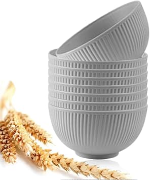 Grey Cereal Bowls Set of 8 Wheat Straw Fiber Bowls, Soup Rice Salad Pasta Bowls Snack Fruit Bowls Unbreakable Dinner Dishes, Noodles Bowls for Kitchen Restaurant