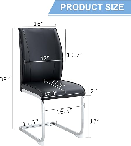 Miniatura 9 de LUSPAZ Juego de 2 sillas de comedor de piel sintética de poliuretano, sillas de comedor modernas con asiento tapizado, patas de metal negro y