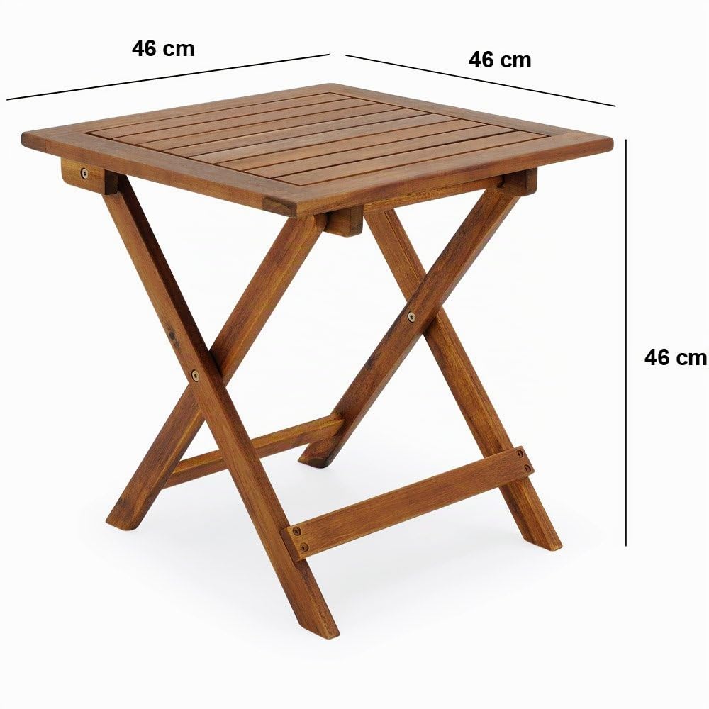 Casaria Tavolino Pieghevole 46x46x46cm Legno Acacia Tavolo da Esterno Richiudibile Salvaspazio