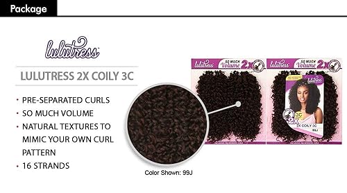 Miniatura 2 de Sensationnel - Paquete múltiple de trenzas de ganchillo de pelo sintético Lulutress 2X Coily 3C (1 paquete, 2)