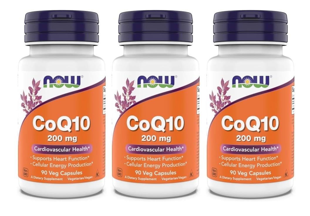Now Supplements - CoQ10 (Coenzyme Q10) 200 mg, Supports Cardiovascular Health*, Kosher, Vegan 90 Vegetarian Capsules (90 Count (Pack of 3))