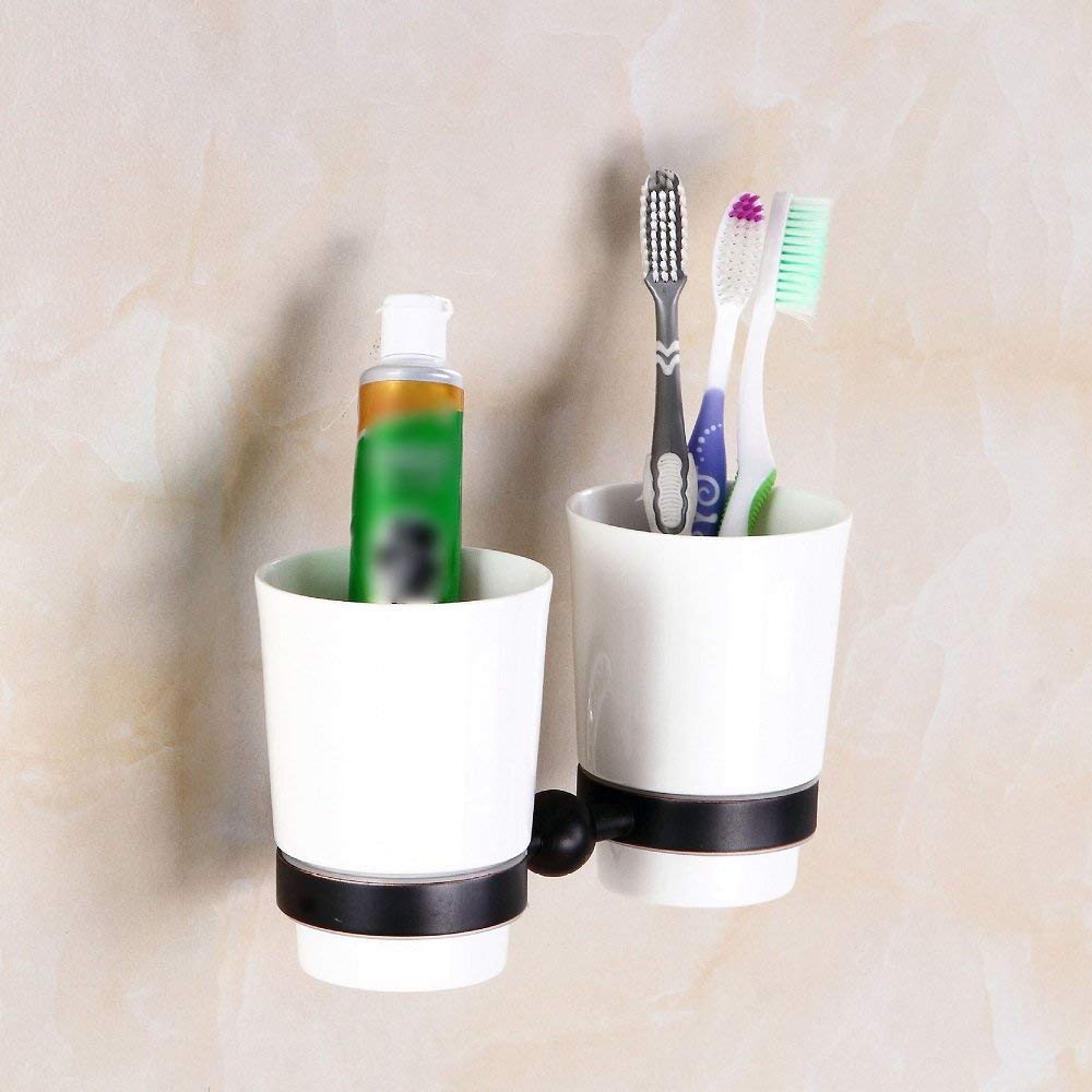 GZZ Soporte de Vaso Negro del Cepillo de Dientes del Cuarto de baño Antiguo, Soporte de Vaso casero montado en la Pared del Cepillo de Dientes del Cuarto de baño del Hotel